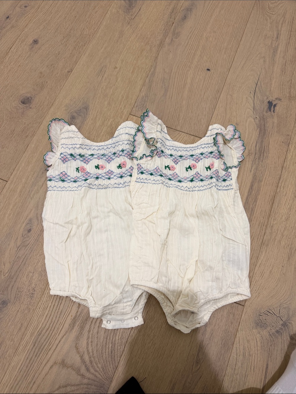 Emile et Ida Smocked Romper Set | 18M | Matching Twins | Embroidered